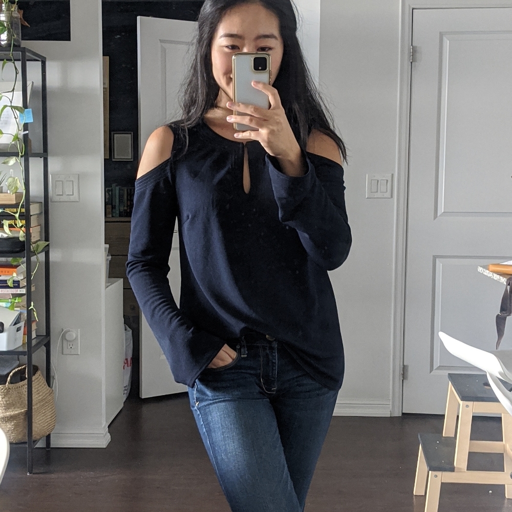 Banana Republic Cold Shoulder Navy Blouse | Size S